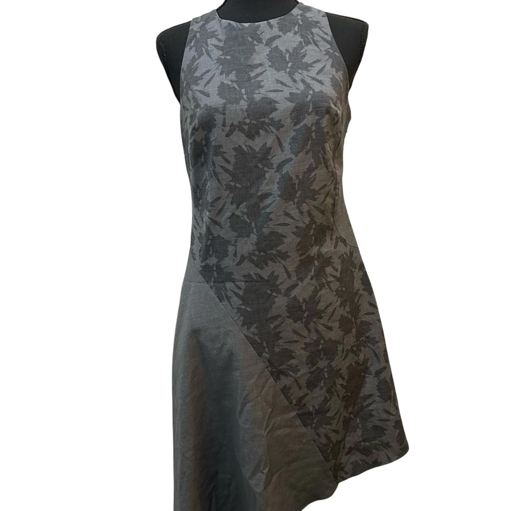 Banana Republic Gray Floral Jacquard Asymmetrical Sheath Dress Petite 4P - Picture 1 of 4